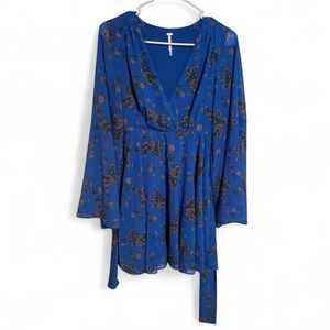 Free people Lilou printed dress in cobalt blue with a floral print size S